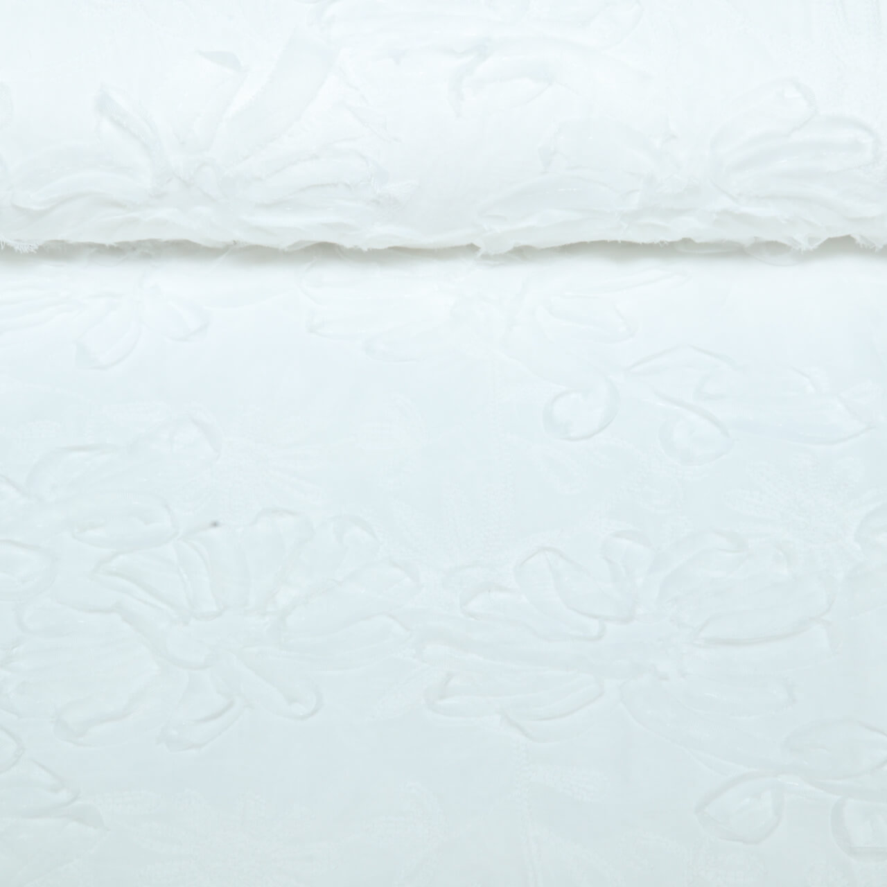 Coton tissé - fleurs d'organza brodées Blanc-0 Coton tissé - fleurs d'organza brodées Blanc-0