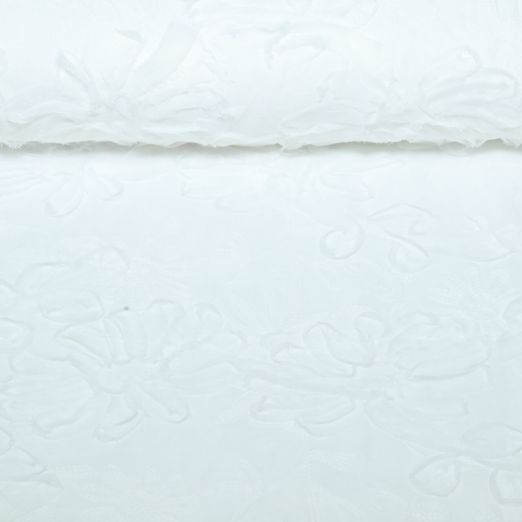 Coton tissé - fleurs d'organza brodées Blanc Coton tissé - fleurs d'organza brodées Blanc