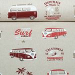 Toile - VW Combi Van California Paradise Beige Rouge aspect lin Toile - VW Combi Van California Paradise Beige Rouge aspect lin