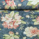 Toile canevas - Impression numérique Grandes fleurs Bleu jeans
