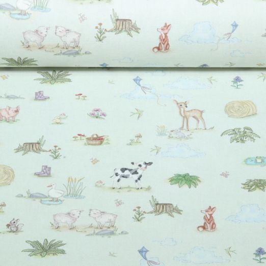 Toile canevas - Petits animaux numériques menthe claire