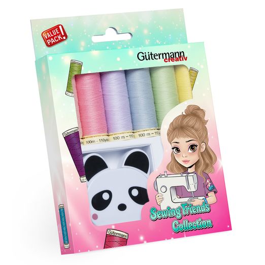 Gütermann Set - Sewing Friends Collection - 6 x 100m mit Panda Rollmaßband