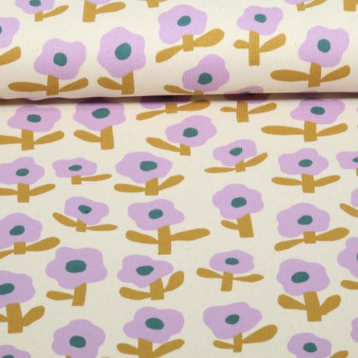 Bio Rippjersey - Blumen Jennifer Bouron Natur Lavendel