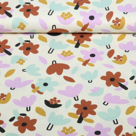 Popeline de coton bio - Fleurs Jennifer Bouron Natural Lilas