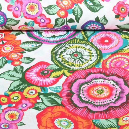 Baumwoll-Cretonne - Blumenmeer Weiß Multicolor Baumwoll-Cretonne - Blumenmeer Weiß Multicolor