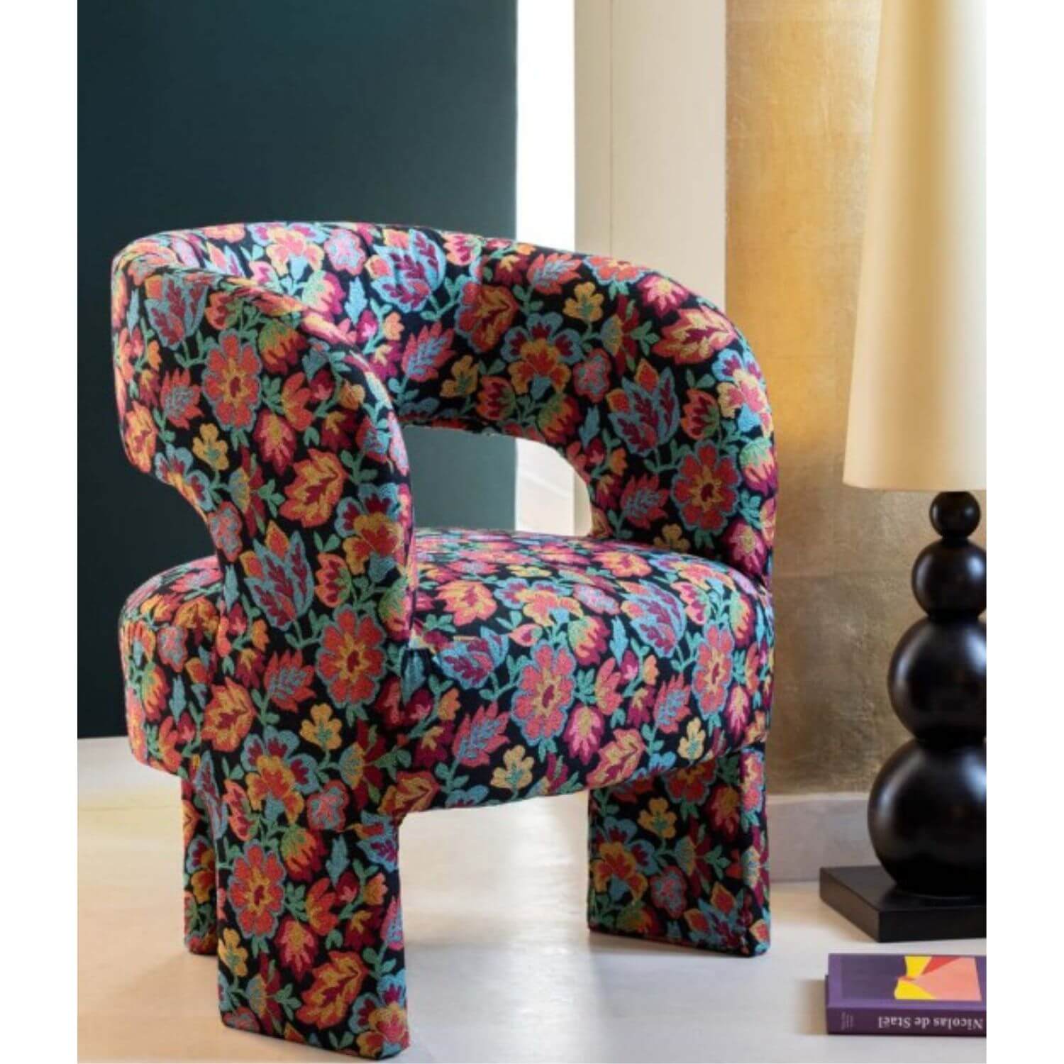 Gobelin - Fleurs multicolores Noir Multicolore-1 Gobelin - Fleurs multicolores Noir Multicolore-1