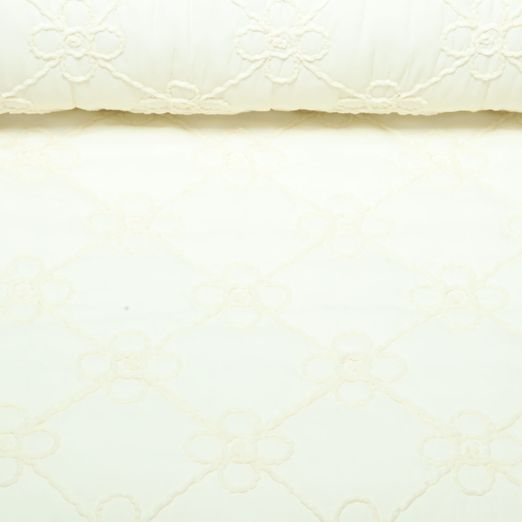Tissu matelassé pour veste - losanges fleuris brodés Ecru
