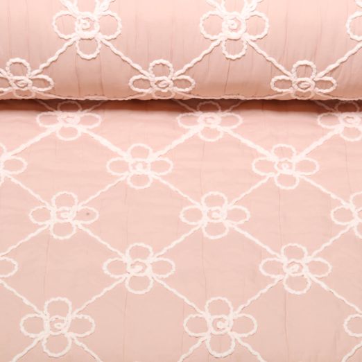 Tissu matelassé pour veste - losanges fleuris brodés Rose