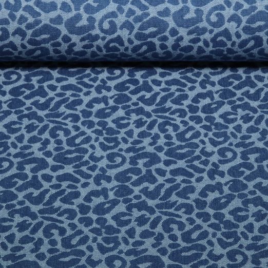 Tissu jeans pantalon jacquard - Léopard bleu moyen Tissu jeans pantalon jacquard - Léopard bleu moyen