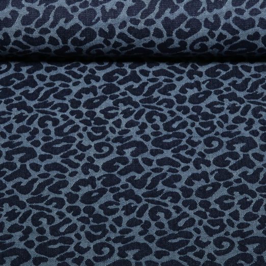Tissu jeans pantalon Jacquard - Léopard Bleu foncé Tissu jeans pantalon Jacquard - Léopard Bleu foncé