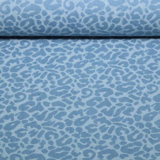 Tissu jeans pantalon - Léopard bleu clair