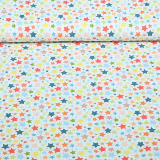 Popeline de coton - Multicolore étoiles Blanc Popeline de coton - Multicolore étoiles Blanc
