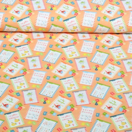 Popeline de coton - cahiers d'école Orange
