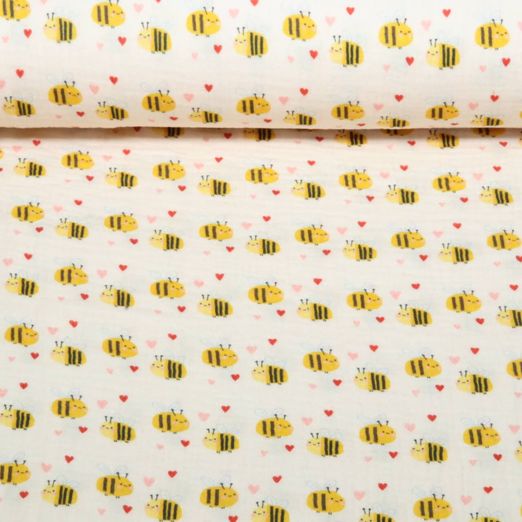 Baumwoll-Musselin - Süße Bienen Hellgelb Baumwoll-Musselin - Süße Bienen Hellgelb