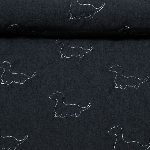 Jeans - Dinos Bestickt mit Vliesrückseite Schwarz