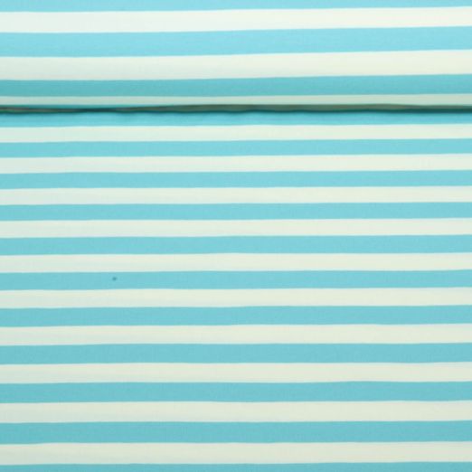 Jersey bio - Hamburger Liebe Uno Summer Stripes Ecru Turquoise Jersey bio - Hamburger Liebe Uno Summer Stripes Ecru Turquoise