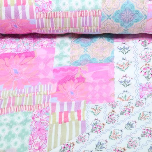 Gaze de coton matelassée - Doubleface numérique fleurs rose clair Gaze de coton matelassée - Doubleface numérique fleurs rose clair