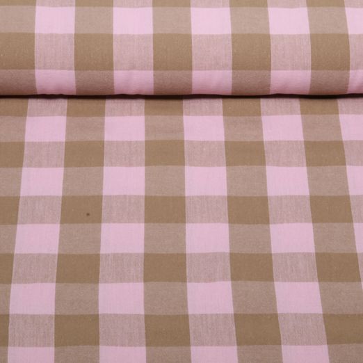 Tissu en coton - Carreaux Rose Marron Teint dans la masse