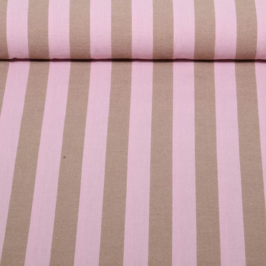Coton tissé - Rayures Rose Marron