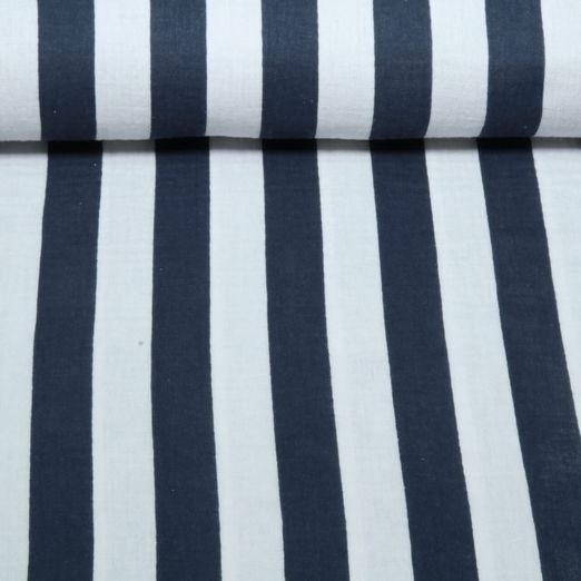 Gaze de coton - Rayures en bloc Bleu marine Gaze de coton - Rayures en bloc Bleu marine
