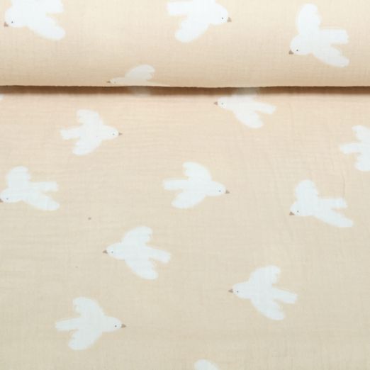 Gaze de coton - Oiseaux Beige
