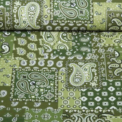 Baumwoll-Webware - Paisley Patchwork Grün Baumwoll-Webware - Paisley Patchwork Grün