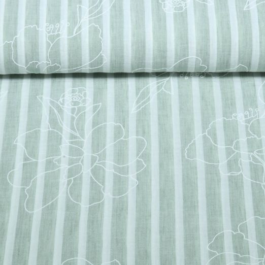 Tissu robes et blouses - fleurs rayures impression caoutchouc Vert menthe