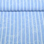 Tissu robes et blouses - fleurs rayures impression caoutchouc bleu