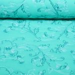 Tissu matelassé pour veste - Fleurs brodées Turquoise