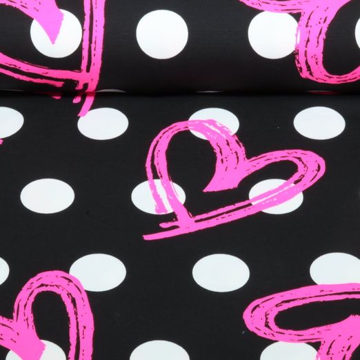 Sommersweat - French Terry Punkte und Neon Herzen Schwarz Sommersweat - French Terry Punkte und Neon Herzen Schwarz