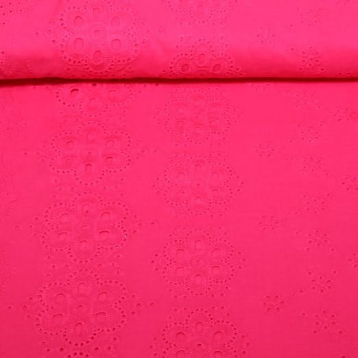 Coton tissé - broderie ajourée avec bord arqué Fuchsia