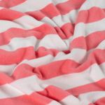 Stretch badstof - blokstrepen wit roze Stretch badstof - blokstrepen wit roze