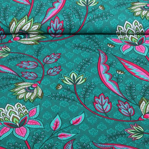 Viskose Voile - Beach Kollektion Blüten Boho Petrol Viskose Voile - Beach Kollektion Blüten Boho Petrol