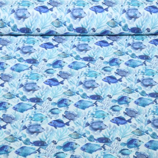 Popeline de coton - Impression numérique Blanc Bleu Popeline de coton - Impression numérique Blanc Bleu