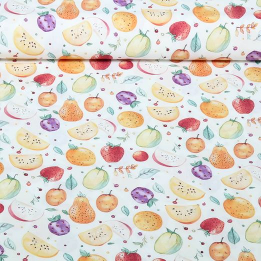 Popeline en coton - Impression numérique de fruits Blanc Popeline en coton - Impression numérique de fruits Blanc