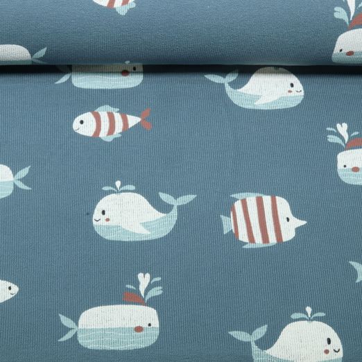 Sweat d'été - French Terry Crêpe Poissons Bleu
