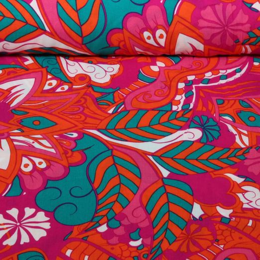 Viscose - fleurs et feuilles Fuchsia Viscose - fleurs et feuilles Fuchsia