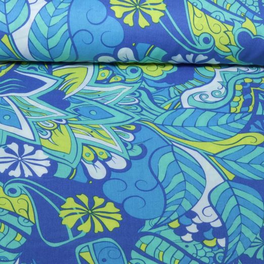 Viscose - fleurs et feuilles Bleu Viscose - fleurs et feuilles Bleu