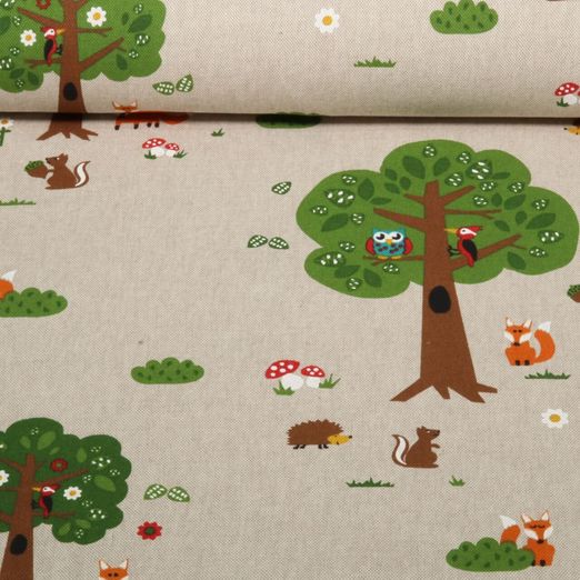 Toile - Aspect lin animaux des bois Sable