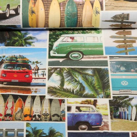 Baumwoll-Canvas - Digital Premium VW Bulli Malibu Multicolor Baumwoll-Canvas - Digital Premium VW Bulli Malibu Multicolor