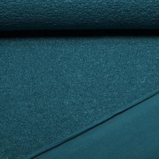 Polaire teddy - Boucle Doubleface Uni Bleu pétrole