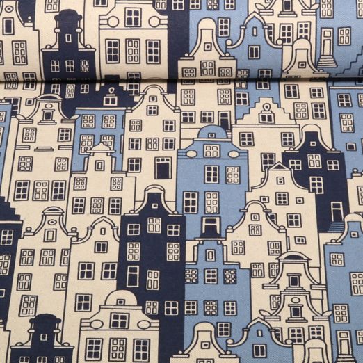 Toile canevas - aspect lin maisons Bleu