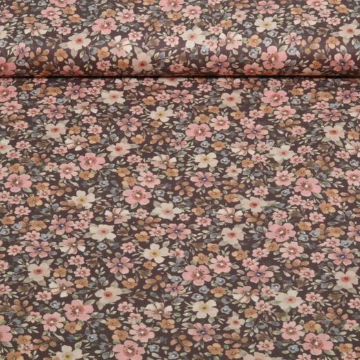 Popeline de coton - Impression numérique « Petites fleurs » marron Popeline de coton - Impression numérique « Petites fleurs » marron