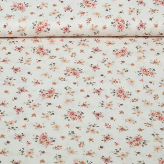 Popeline de coton - Impression numérique « Petits bouquets de fleurs » Ecru