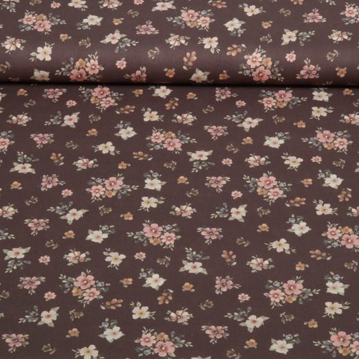 Popeline de coton - Impression numérique « Petits bouquets de fleurs » marron Popeline de coton - Impression numérique « Petits bouquets de fleurs » marron