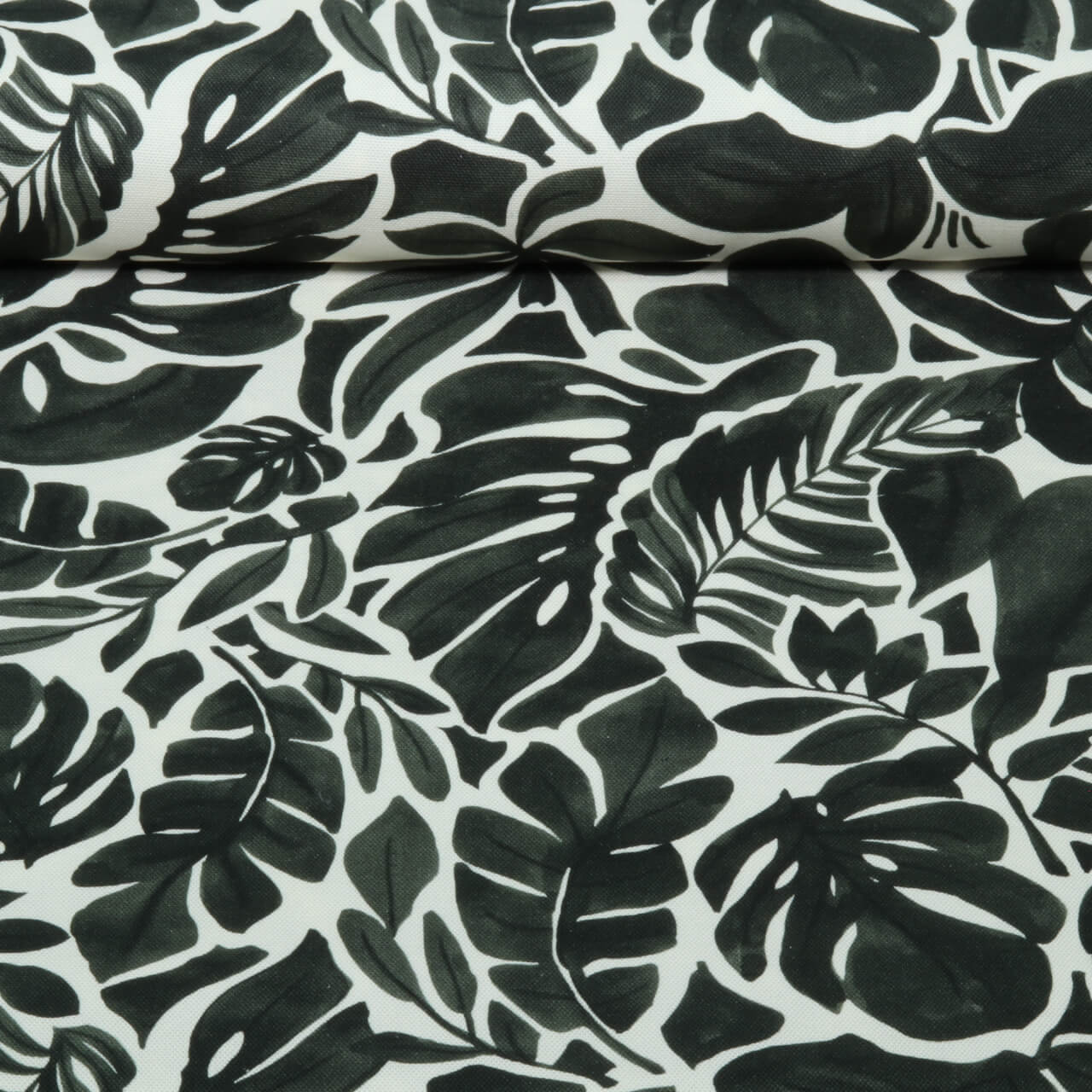 Toile canevas - Motif d'impression numérique « Feuilles tropicales » Ecru/Kaki-0 Toile canevas - Motif d'impression numérique « Feuilles tropicales » Ecru/Kaki-0