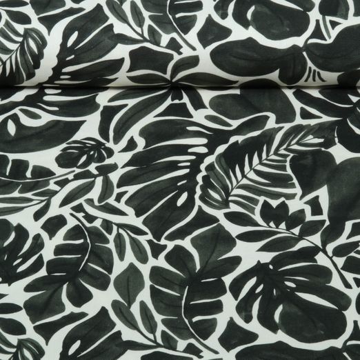 Toile canevas - Motif d'impression numérique « Feuilles tropicales » Ecru/Kaki Toile canevas - Motif d'impression numérique « Feuilles tropicales » Ecru/Kaki