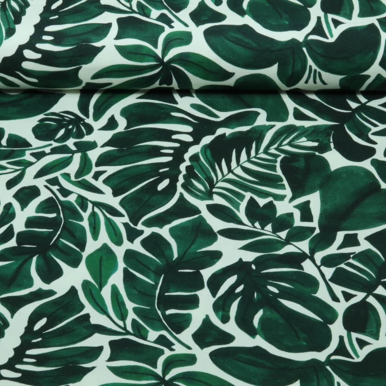Toile canevas - Motif d'impression numérique « Feuilles tropicales » Ecru et Vert-0 Toile canevas - Motif d'impression numérique « Feuilles tropicales » Ecru et Vert-0