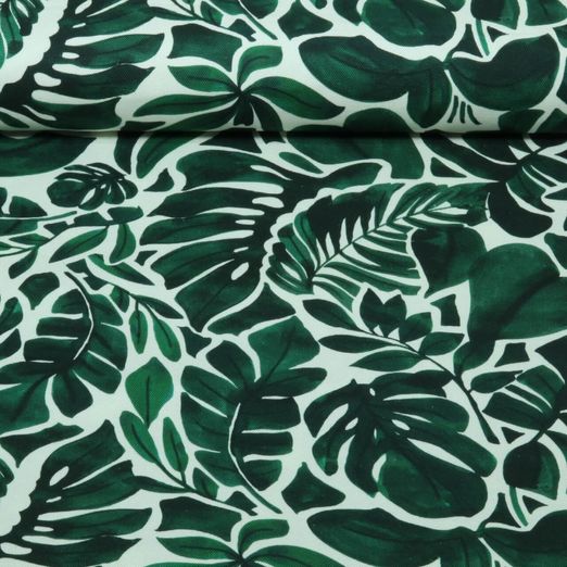 Toile canevas - Motif d'impression numérique « Feuilles tropicales » Ecru et Vert Toile canevas - Motif d'impression numérique « Feuilles tropicales » Ecru et Vert
