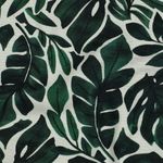 Tela di cotone - Motivo digitale “Foglie tropicali” ecru e verde